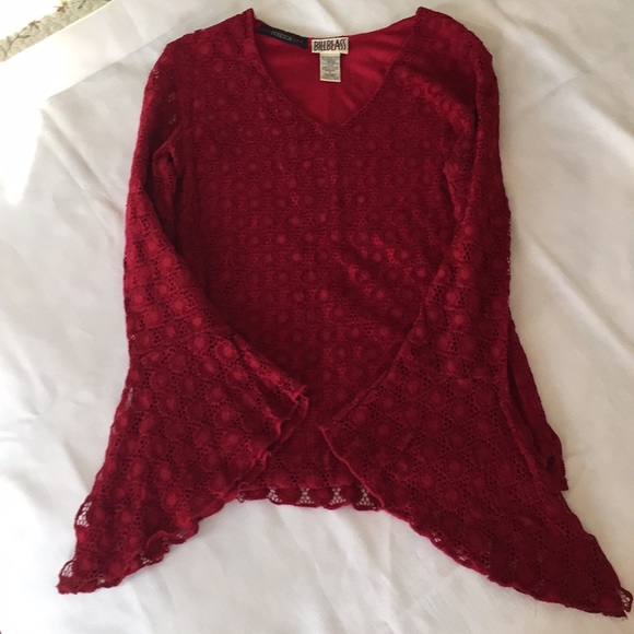 Vintage Bill Blass stretch knit red lace top - Picture 6 of 8